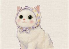 Mor Bandanalı Kedi Desenli Kumaş