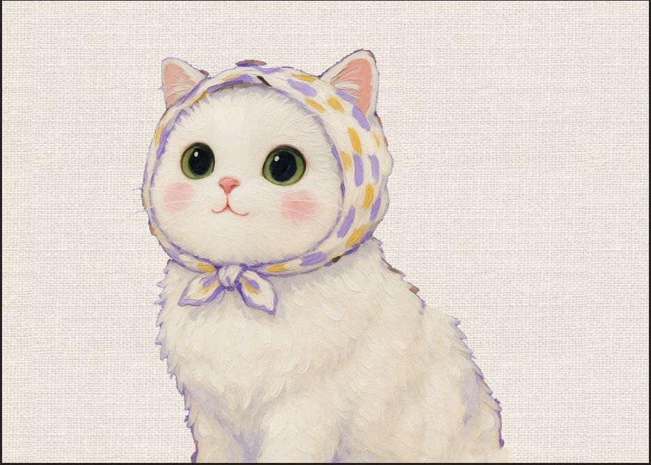 Mor Bandanalı Kedi Desenli Kumaş 25x35 cm -1 mt