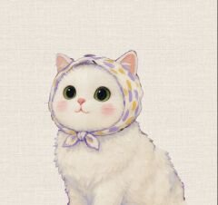 Mor Bandanalı Kedi Desenli Kumaş 33x35 -1 mt