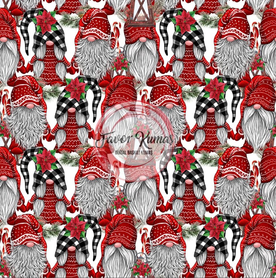 Yılbaşı Cücesi Desenli Kumaş Döşemelik Petek Kumaş