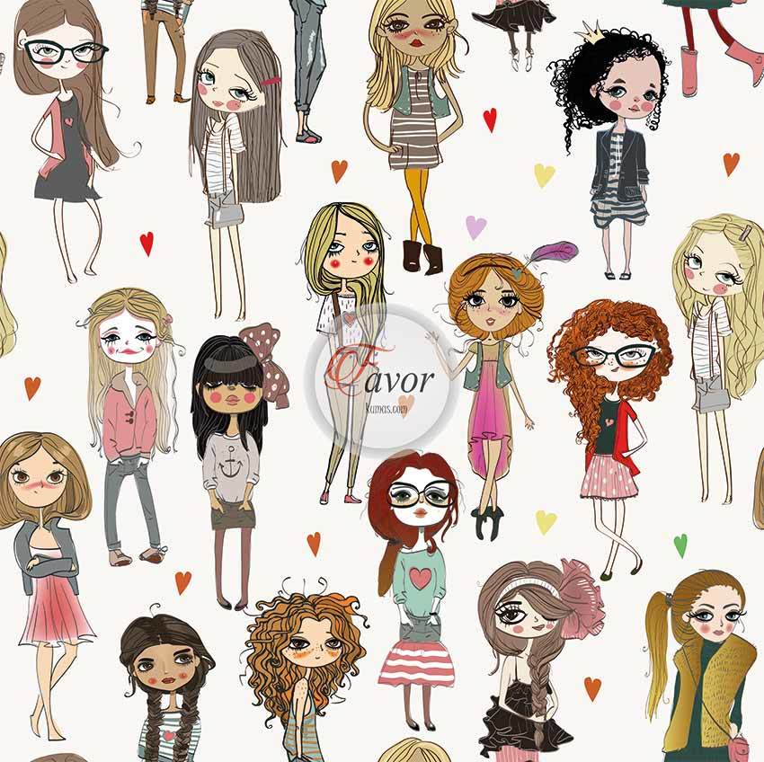 Genç Kız Desenli Kumaş