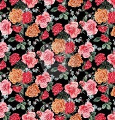 Pembe Turuncu Gül Desenli Kumaş