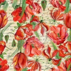 Mektup ve Kırmızı Çiçek Desenli Kumaş