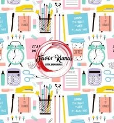 Beyaz Zeminli Okul  Desenli Kumaş