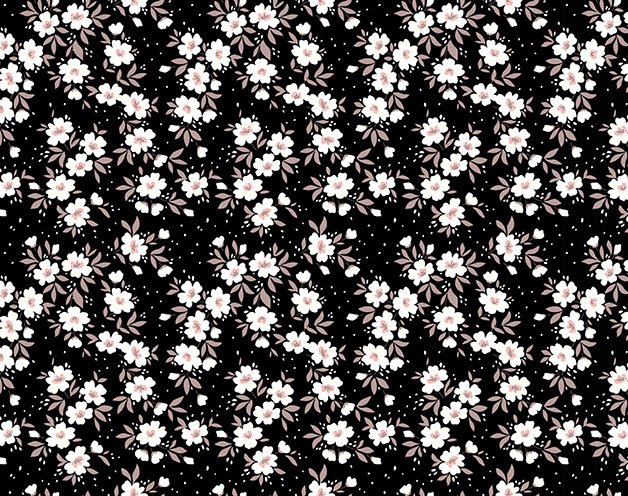 Küçük Çiçek Desenli Kumaş 2 Döşemelik Petek Kumaş - siyah