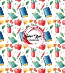 Lacivert Ve Beyaz Zeminli Okul ABC Desenli Kumaş