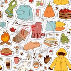 Sonbahar Sticker Desenli Kumaş