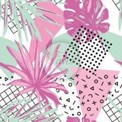 Yeşil Pembe Şekil Desenli Kumaş