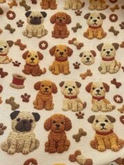 3D Nakış  Sevimli Köpekler Desenli Kumaş