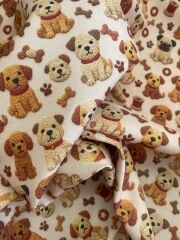 3D Nakış  Sevimli Köpekler Desenli Kumaş