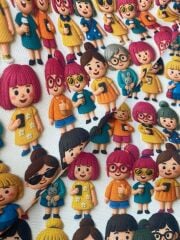 3D Sevimli Kızlar Desenli Kumaş