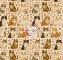 3D Nakış  Sevimli Yumaklı Kediler Desenli Kumaş