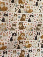 3D Nakış  Sevimli Yumaklı Kediler Desenli Kumaş
