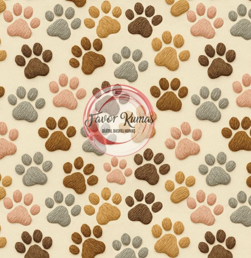 3D Nakış Patiler Desenli Kumaş