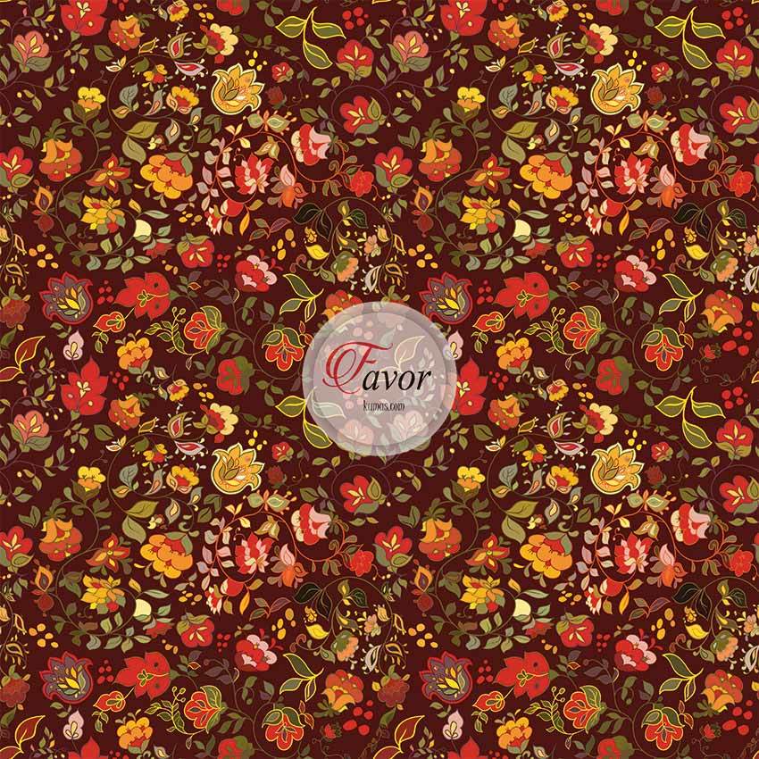 Kahverengi Zemin Çiçek Desenli Kumaş 2