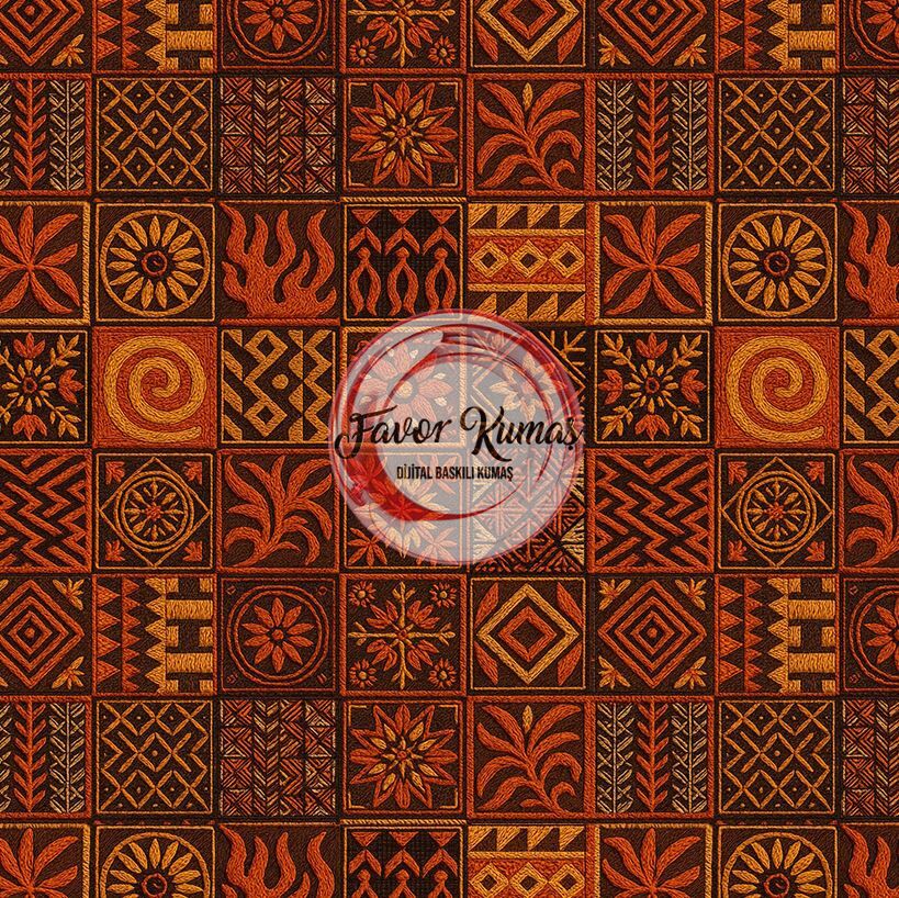 3D Kahverengi Etnik Desenli Kumaş