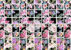 Kareli Çiçek Desenli Kumaş siyah