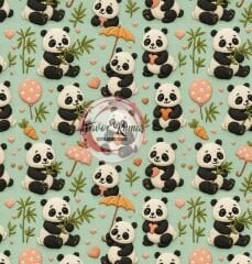 3D Mint Zeminli Panda Desenli Kumaş