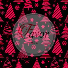 Kırmızı Çam Ağacı Yılbaşı Desenli Kumaş