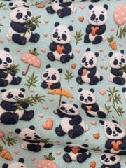 3D Mint Zeminli Panda Desenli Kumaş
