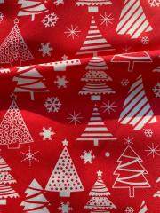 Kırmızı Çam Ağacı Yılbaşı Desenli Kumaş
