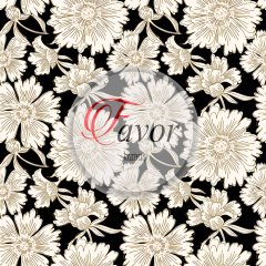 Sarı Zemin Beyaz Çiçek Desenli Kumaş Döşemelik Petek Kumaş - siyah