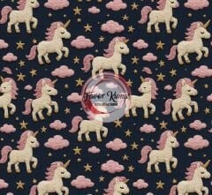 3D Nakış Unicorn Gece Desenli Kumaş