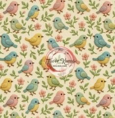 3D Nakış Küçük Kuşlar Desenli Kumaş