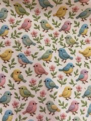 3D Nakış Küçük Kuşlar Desenli Kumaş