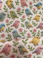 3D Nakış Küçük Kuşlar Desenli Kumaş