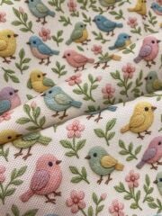 3D Nakış Küçük Kuşlar Desenli Kumaş