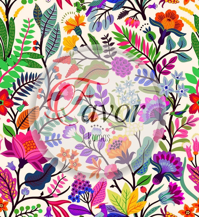 Botanik Çiçek Desenli Kumaş