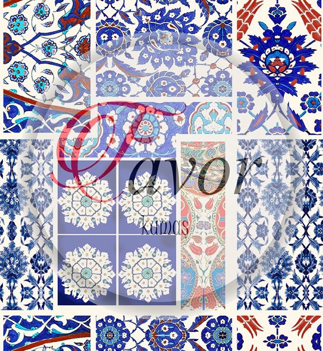 Çini Patchwork Desenli Kumaş