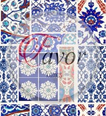 Çini Patchwork Desenli Kumaş