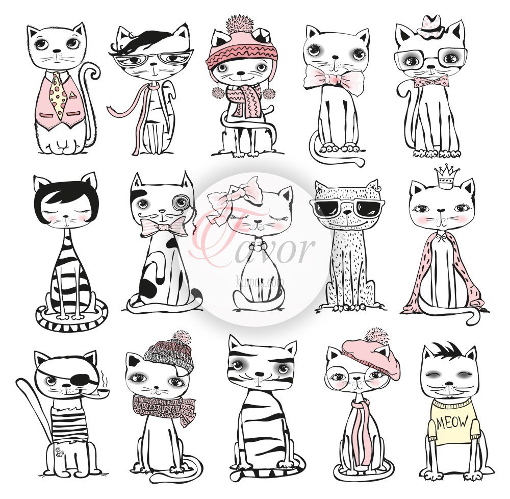 Kırmızı Zemin Kedi Desenli Kumaş 2 beyaz