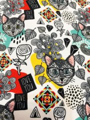 Love You Kedi Desenli Kumaş