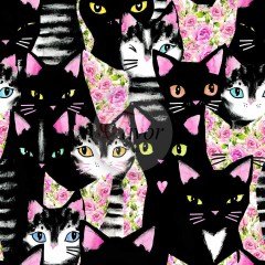Kara Kedi Desenli Kumaş