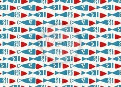 Mavi Kırmızı Balık Desenli Kumaş