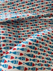 Mavi Kırmızı Balık Desenli Kumaş