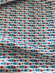 Mavi Kırmızı Balık Desenli Kumaş