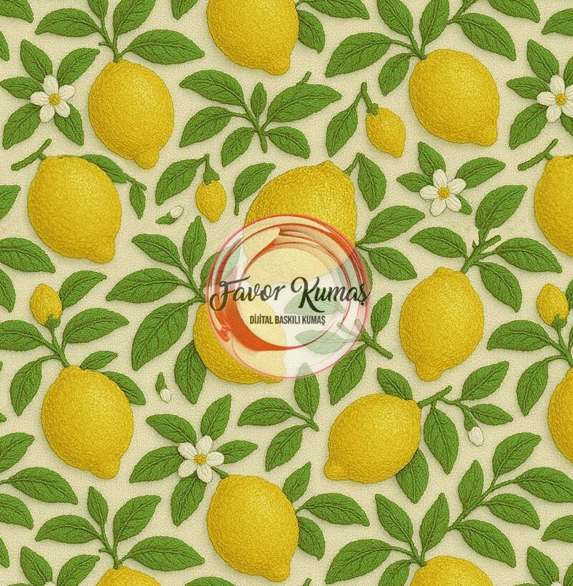 3D Nakış Limon Desenli Kumaş