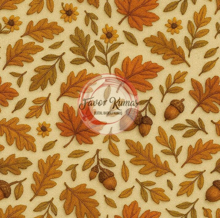 3D Nakış Sonbahar Yaprak Desenli Kumaş