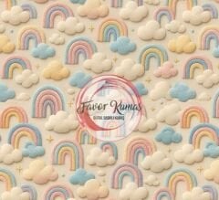 3D Nakış Gökkuşağı Ve Bulut Desenli Kumaş