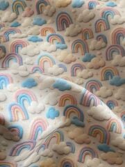 3D Nakış Gökkuşağı Ve Bulut Desenli Kumaş