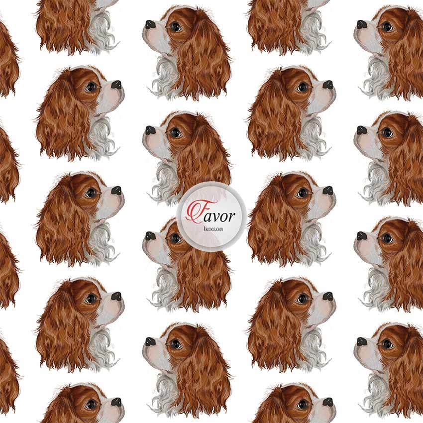 King Charles Köpek Desenli Kumaş