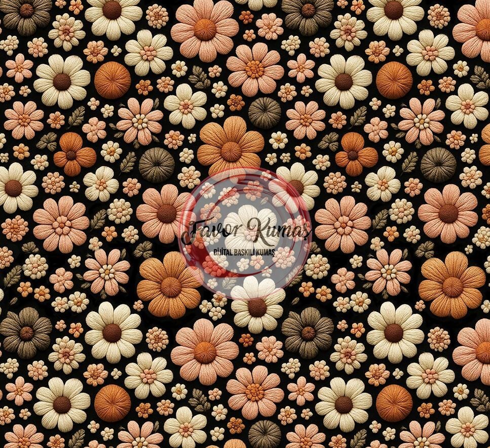 3D Nakış Örgü Çıtır Çiçek Desenli Kumaş 4