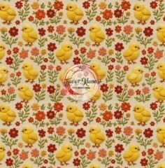 3D Nakış Sarı Civciv Desenli Kumaş