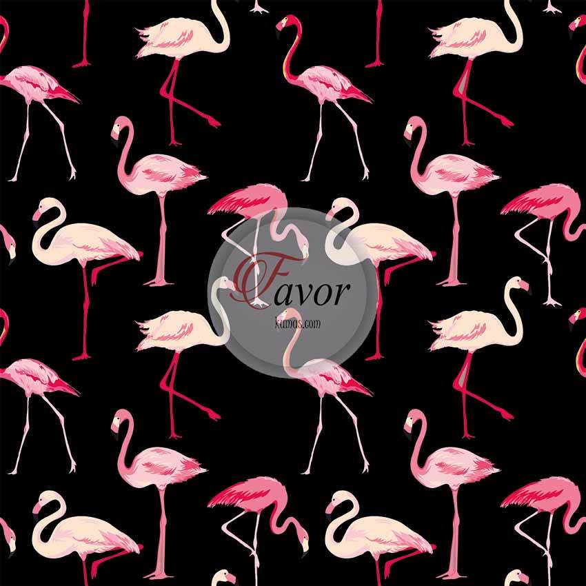 Siyah Zemin Flamingo Desenli Kumaş