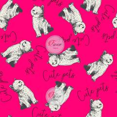 Sarı Zemin Yavru Kedi Desenli Kumaş pembe