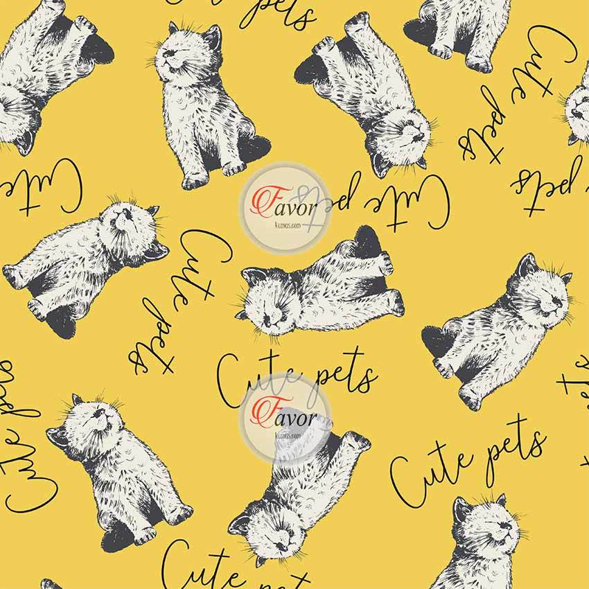 Sarı Zemin Yavru Kedi Desenli Kumaş sarı